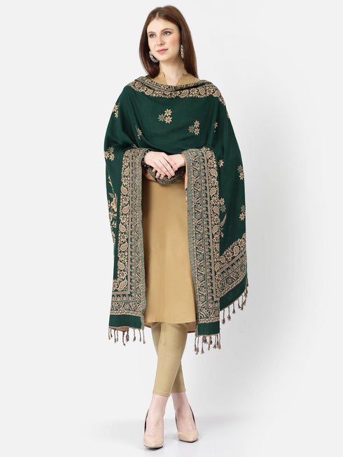 Women's Floral Jamawar Acrylic Border Wool Shawl